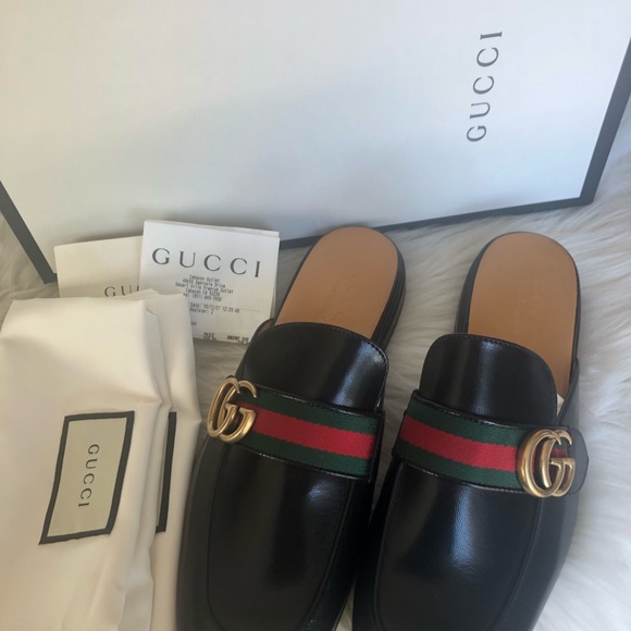 Gucci Men’s Black Leather Slip On Sandal with Web GG Logo 469891 1060 - Picture 2 of 7
